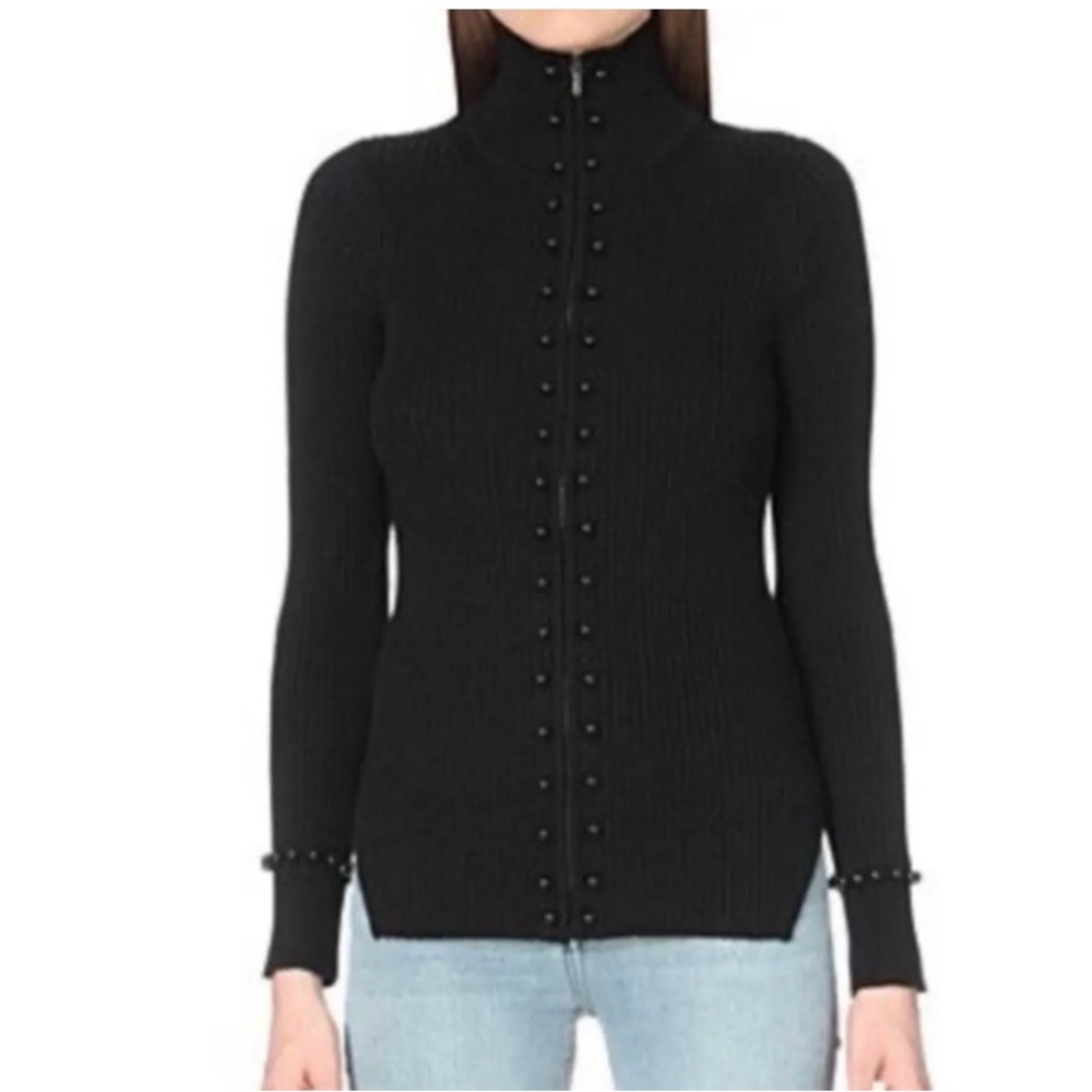 6X HP. SANDRO Paris Lina Neutral Ribbed Full Zip Cardigan - Picture 2 of 10